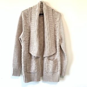 Dex. Wool blend open cardigan. Tan cable knit size M